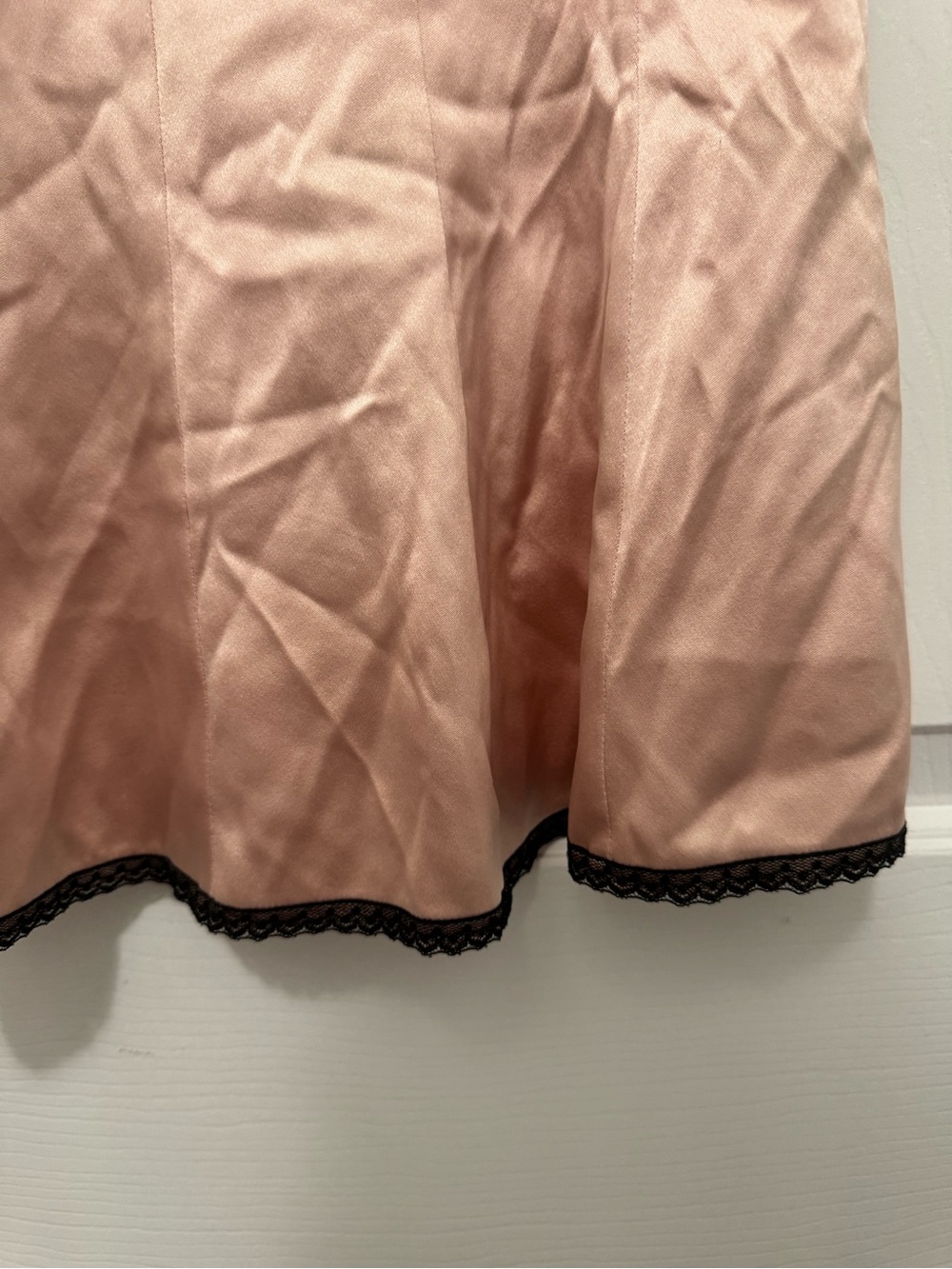 Y2K Style Express Blush Pink A-Line 100% Silk Skirt with Black Trim - Picture 3 of 15